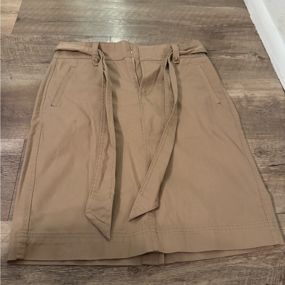 Tommy Hilfiger Tan A-Line Skirt with Tie Front
